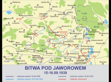 Mapa przedstawiająca działania bitwy pod Jaworowem