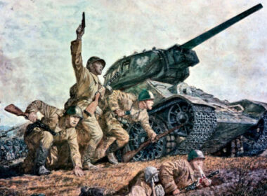 Grafika przedstawiająca działania wojenne. Bitwa pod Lenino